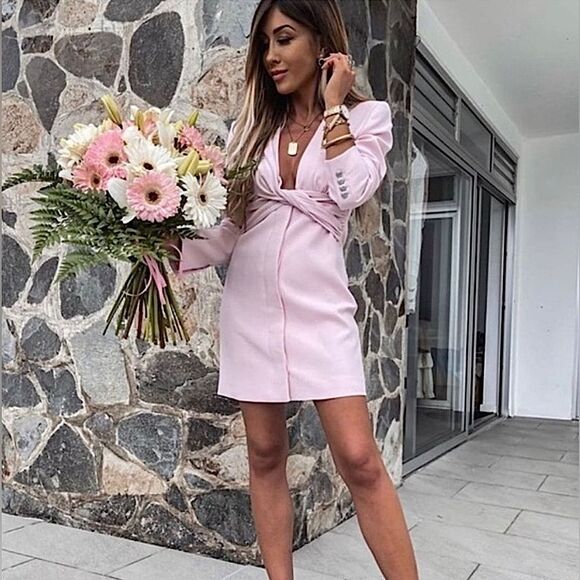 Zara Dress Pink Twist Front Blazer Mini Size M • BLOGGER FAVORITE • NEW W TAGS - Picture 1 of 15